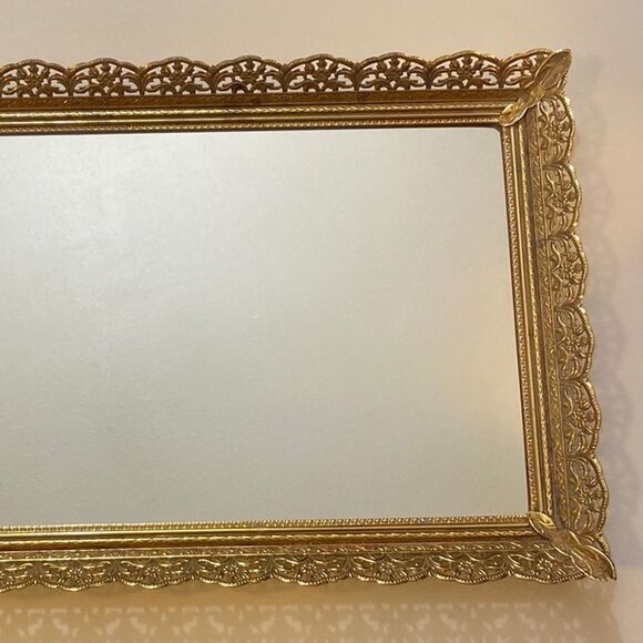 Antique Oval Filigree Mirror Tray - Picture 12 of 12